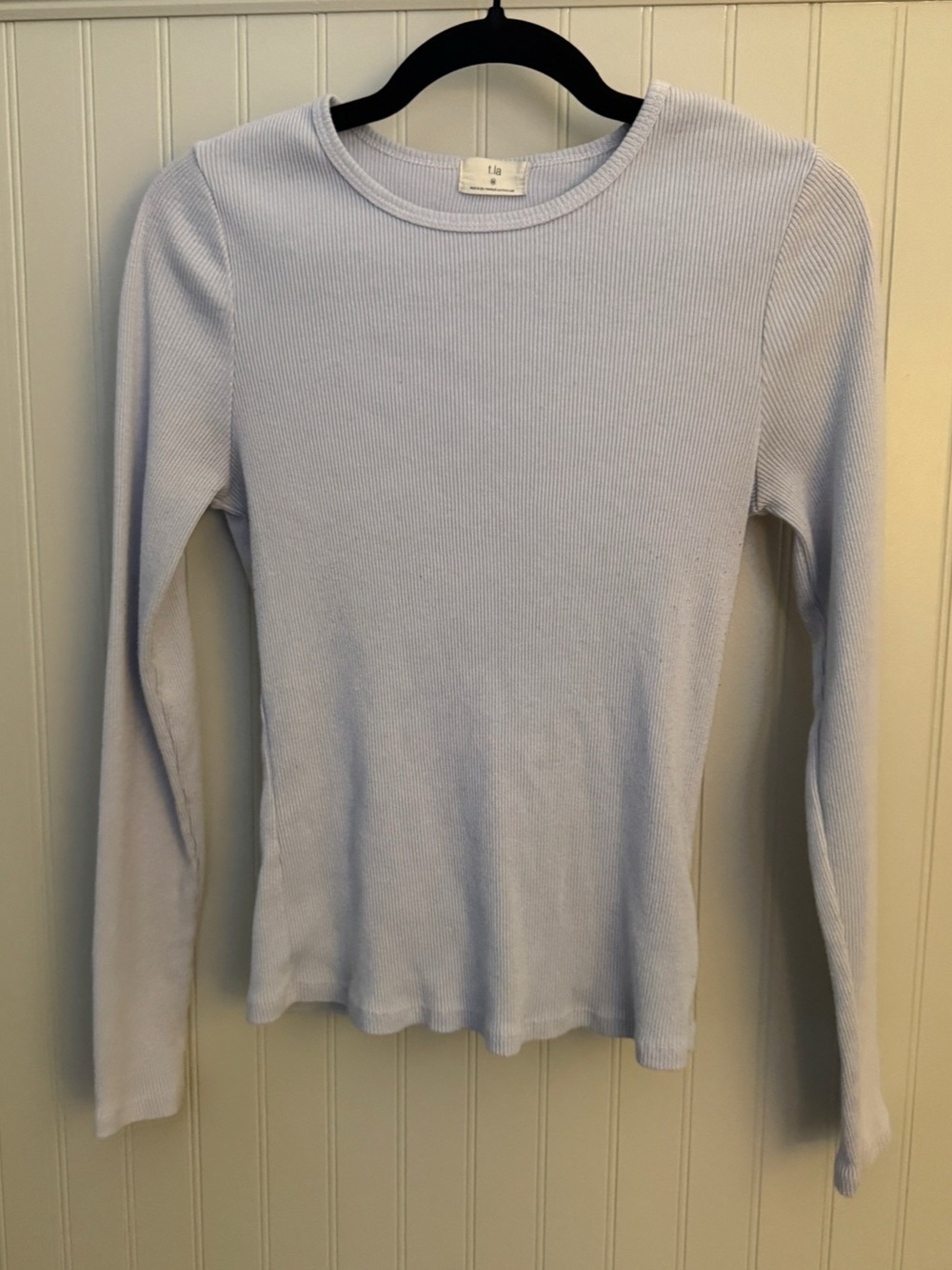Ribbed Long Sleeve Top in Purple - Size Medium